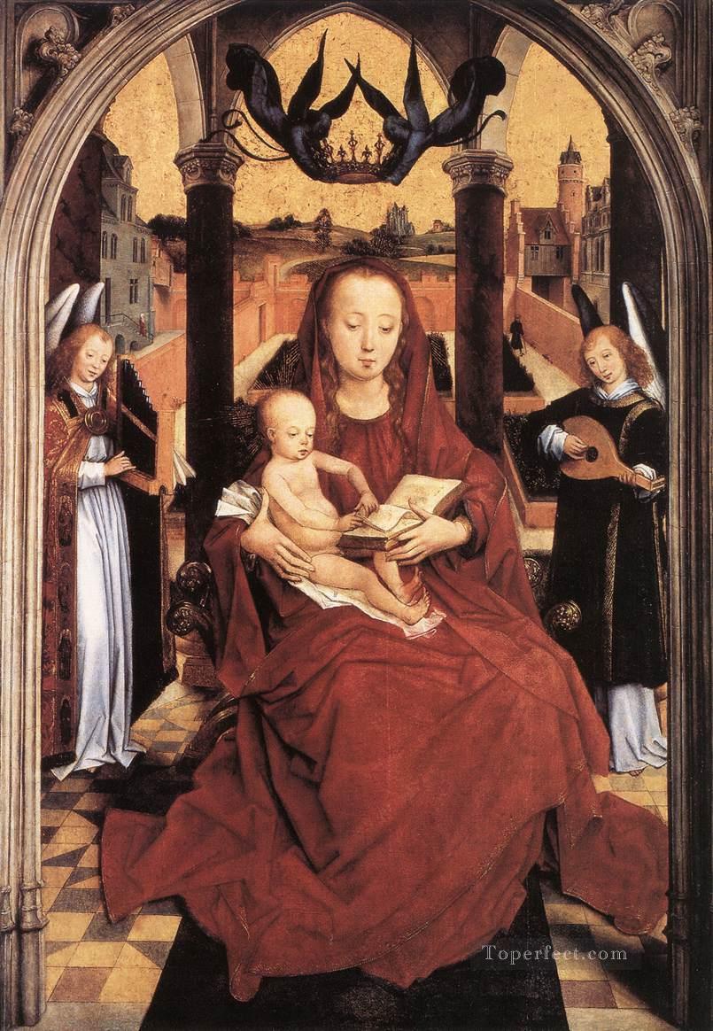 Virgin and Child Enthroned with two Musical Angels Netherlandish Hans Memling Oil Paintings